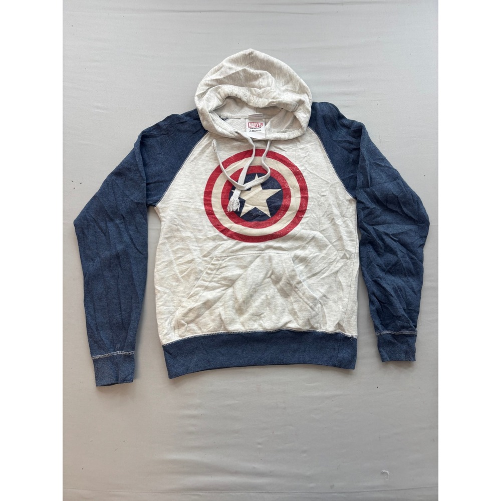 Marvel Captain America Shield Raglan Hoodie Universal Studios Blue Grey Small